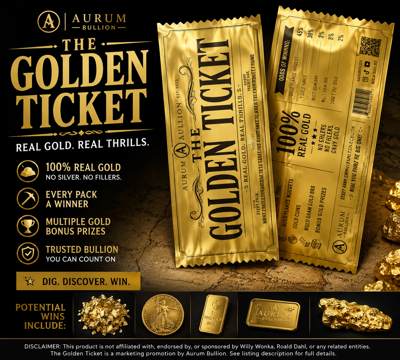 The Golden Ticket Gold Mystery Pack | Real Gold in Every Pack | Bullion Hunt