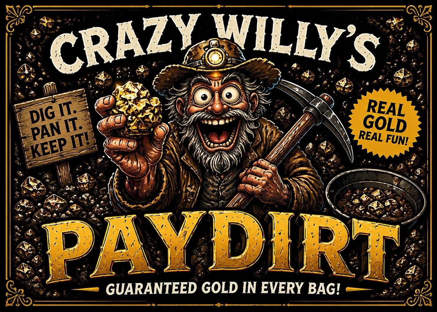 Crazy Willy’s Paydirt – Guaranteed Gold Paydirt Bag + Prospector Kit