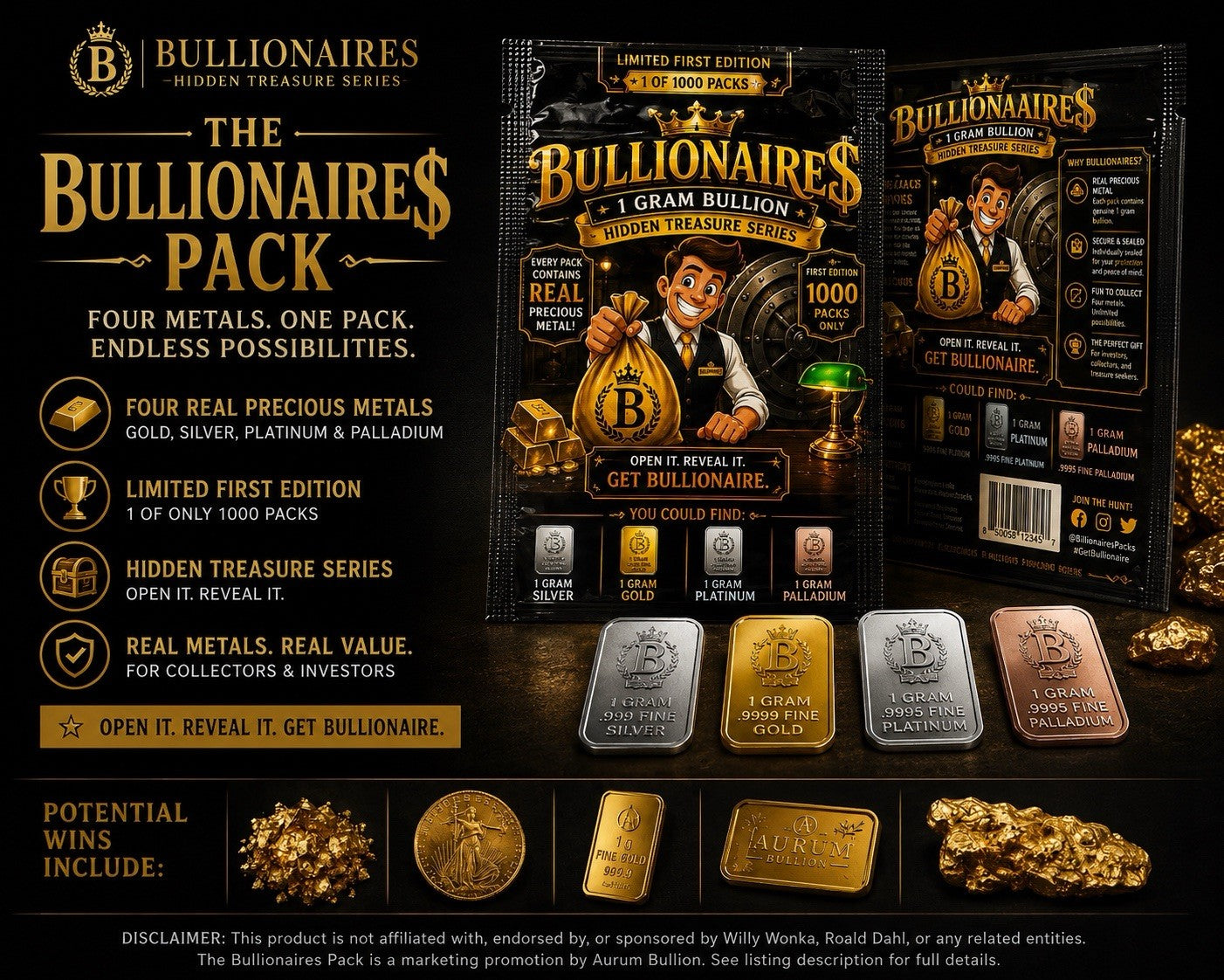 Bullionaires 1 Gram Bullion Mystery Pack - First Edition